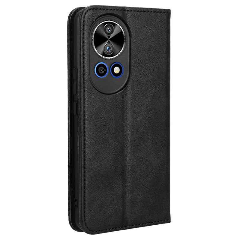 For Huawei nova 12 5G Cell Phone Case Shockproof Magnetic Closing PU Leather Stand Wallet Cover - Black
