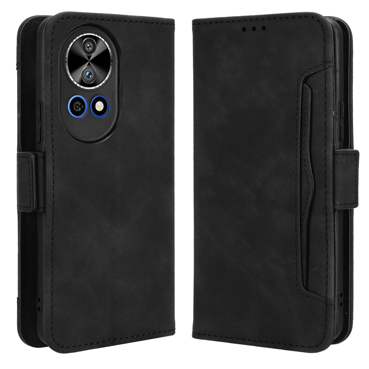 For Huawei nova 12 5G Case Anti-Scratch PU Leather Phone Shell Stand Multiple Card Slots Cover - Black