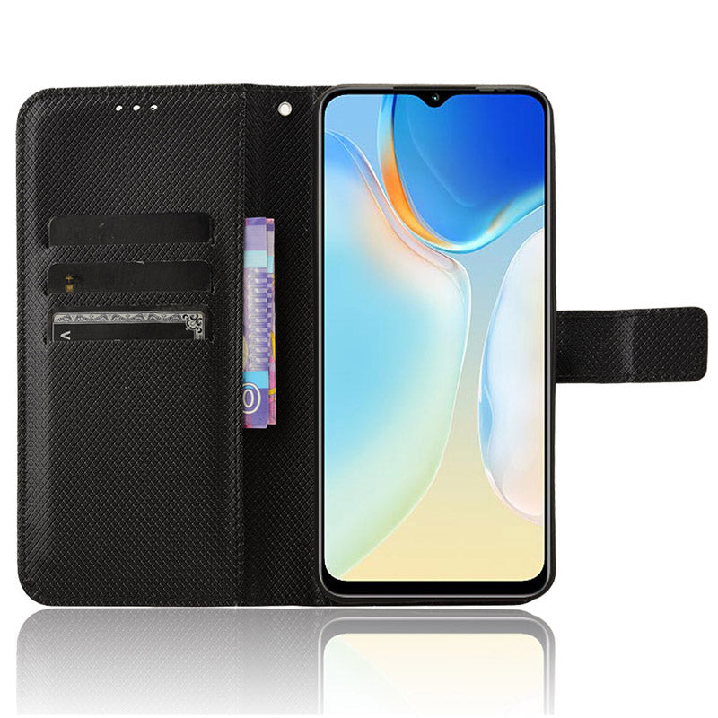 For Transsion itel A70 A665L Cell Phone Case Diamond Texture Leather Wallet Shockproof Cover with Strap - Black