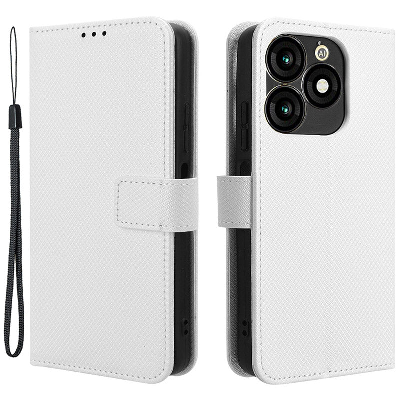 For Transsion itel A70 A665L Cell Phone Case Diamond Texture Leather Wallet Shockproof Cover with Strap - Black