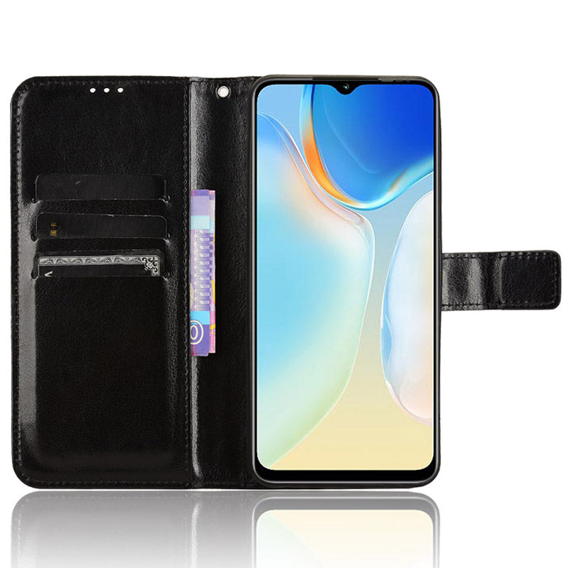 For Transsion itel A70 A665L Case Crazy Horse Texture Leather Wallet Stand Magnetic Clasp Mobile Phone Cover - Black