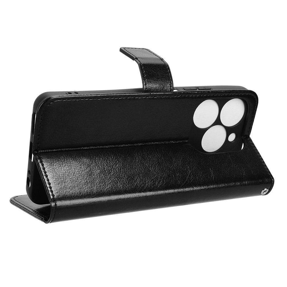 For Transsion itel A70 A665L Case Crazy Horse Texture Leather Wallet Stand Magnetic Clasp Mobile Phone Cover - Black