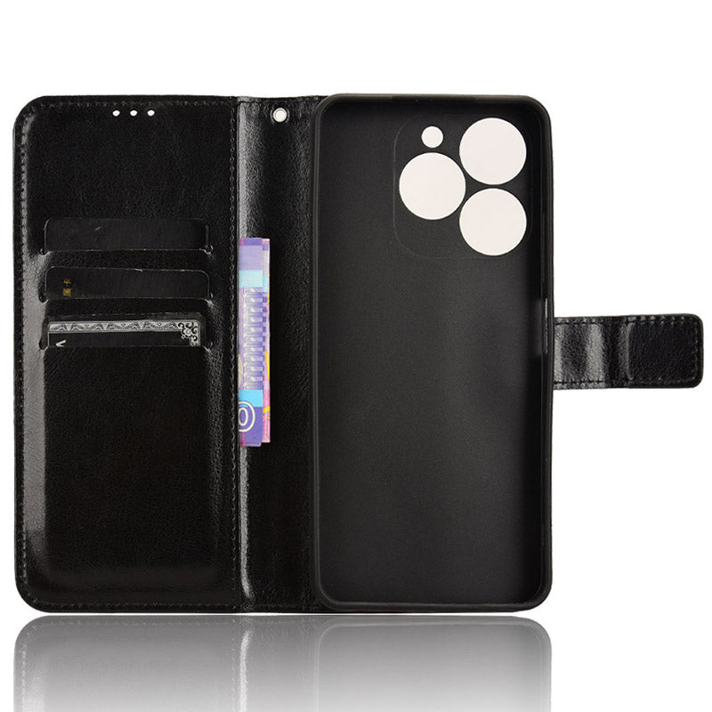 For Transsion itel A70 A665L Case Crazy Horse Texture Leather Wallet Stand Magnetic Clasp Mobile Phone Cover - Black