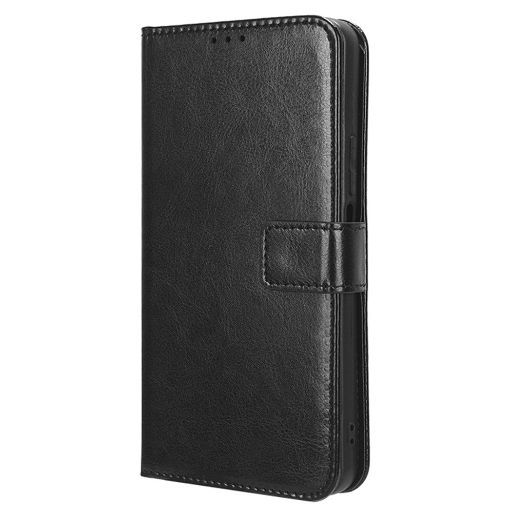 For Transsion itel A70 A665L Case Crazy Horse Texture Leather Wallet Stand Magnetic Clasp Mobile Phone Cover - Black