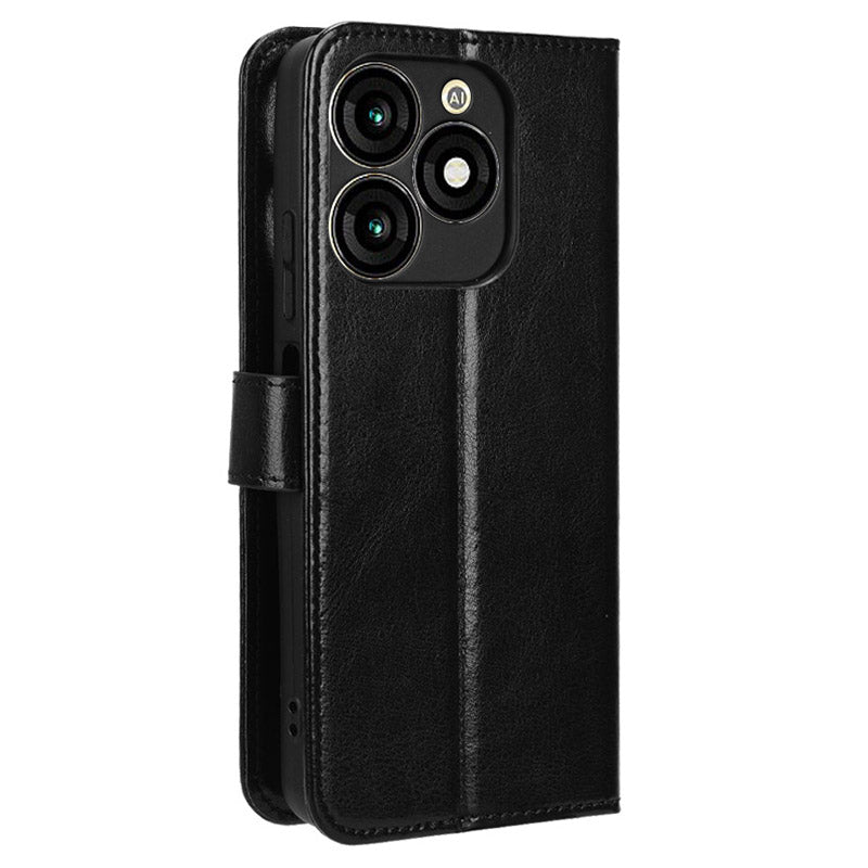 For Transsion itel A70 A665L Case Crazy Horse Texture Leather Wallet Stand Magnetic Clasp Mobile Phone Cover - Black