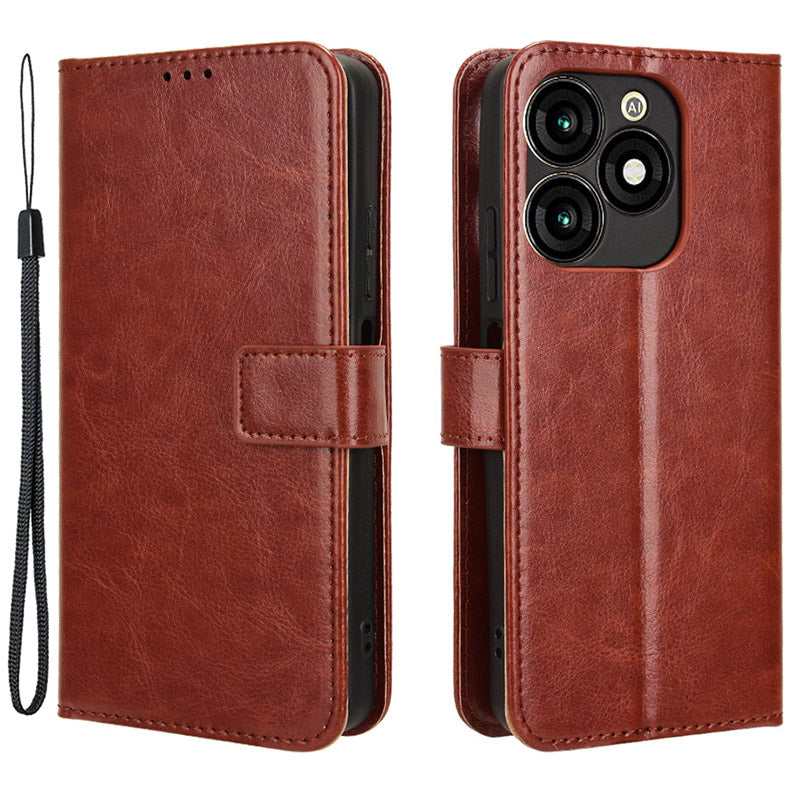 For Transsion itel A70 A665L Case Crazy Horse Texture Leather Wallet Stand Magnetic Clasp Mobile Phone Cover - Black