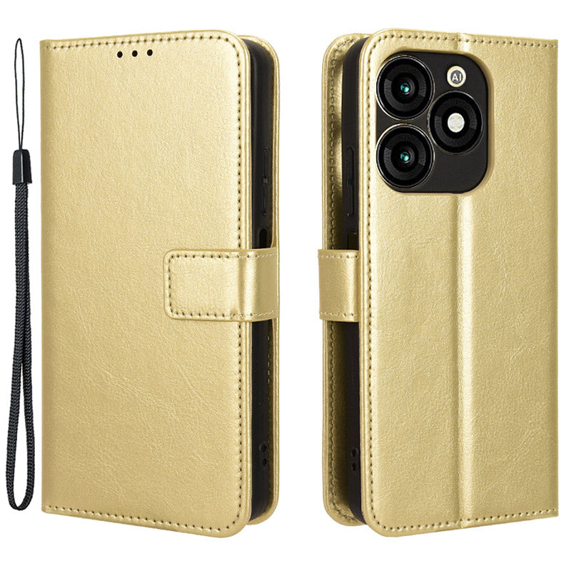 For Transsion itel A70 A665L Case Crazy Horse Texture Leather Wallet Stand Magnetic Clasp Mobile Phone Cover - Black