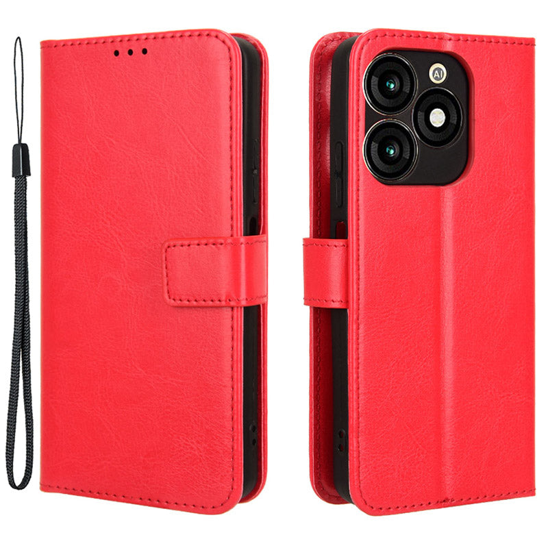 For Transsion itel A70 A665L Case Crazy Horse Texture Leather Wallet Stand Magnetic Clasp Mobile Phone Cover - Black