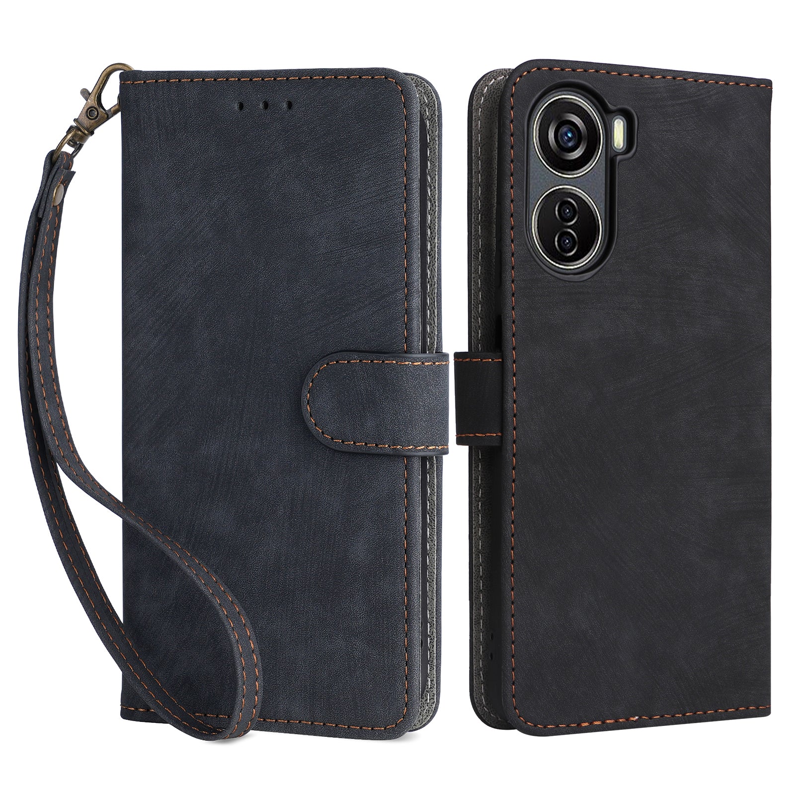 For ZTE Blade V41 Vita 5G / Axon 40 Lite / Blade V40 Design / V50 Design 5G / nubia Neo 5G Leather Case Phone Cover RFID Blocking - Black