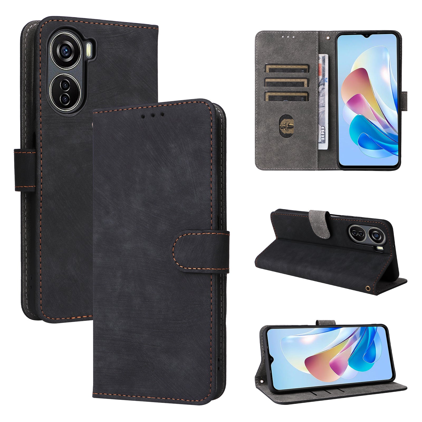 For ZTE Blade V41 Vita 5G / Axon 40 Lite / Blade V40 Design / V50 Design 5G / nubia Neo 5G Leather Case Phone Cover RFID Blocking - Black