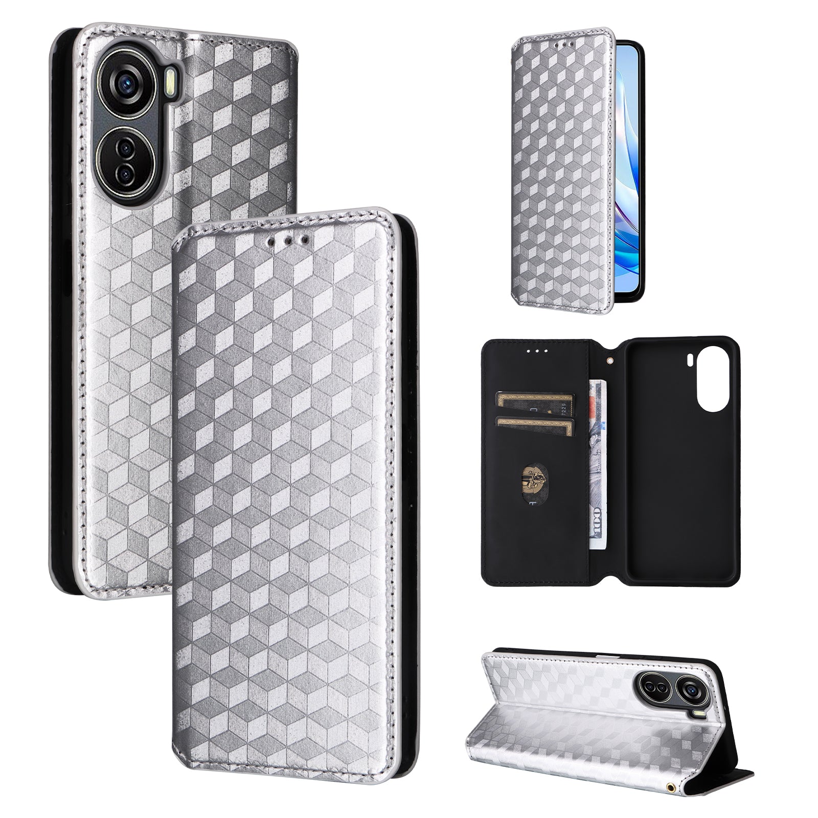 For ZTE Blade V41 Vita 5G / Axon 40 Lite / Blade V40 Design / Blade V50 Design 5G / nubia Neo 5G Case Stand Magnetic Phone Cover - Silver