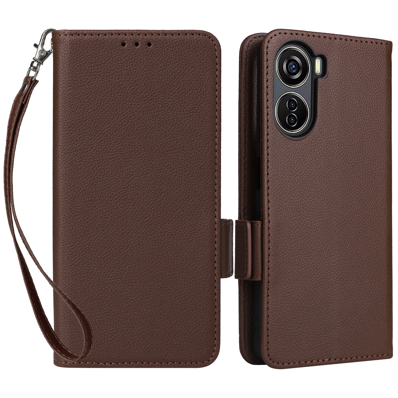 For ZTE Blade V41 Vita 5G / Axon 40 Lite / Blade V40 Design / V50 Design 5G / nubia Neo 5G Case Wallet Phone Cover Litchi Texture - Brown