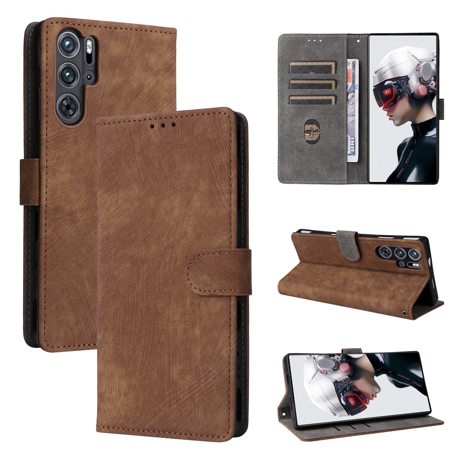For ZTE nubia Red Magic 9 Pro 5G  /  9 Pro+ 5G Case Leather RFID Blocking Phone Cover - Brown