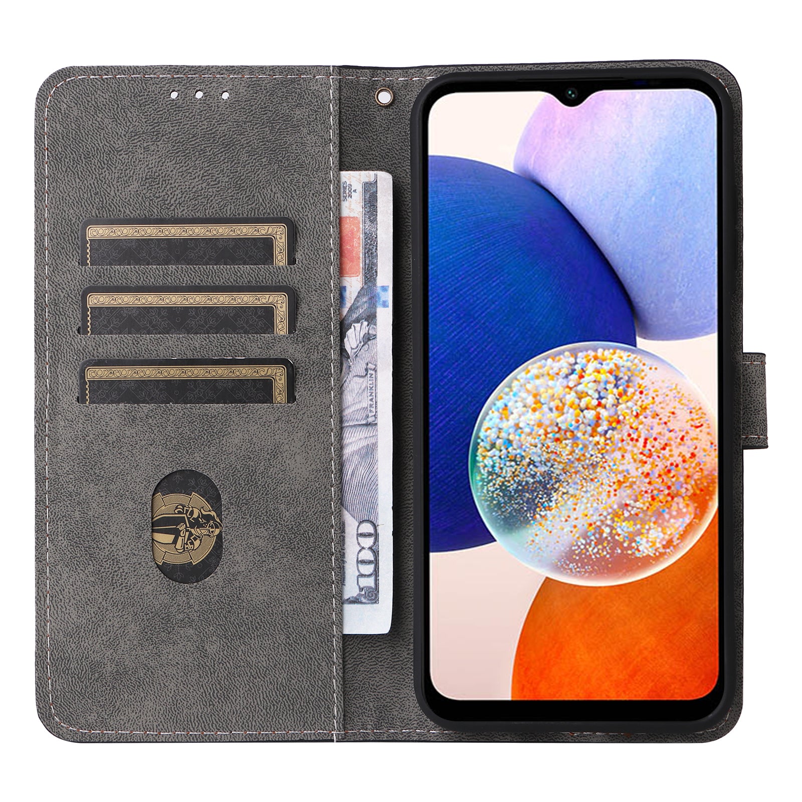 For Samsung Galaxy A15 5G / 4G Case RFID Blocking Phone Stand Cover Card Pouch with Hand Strap - Black