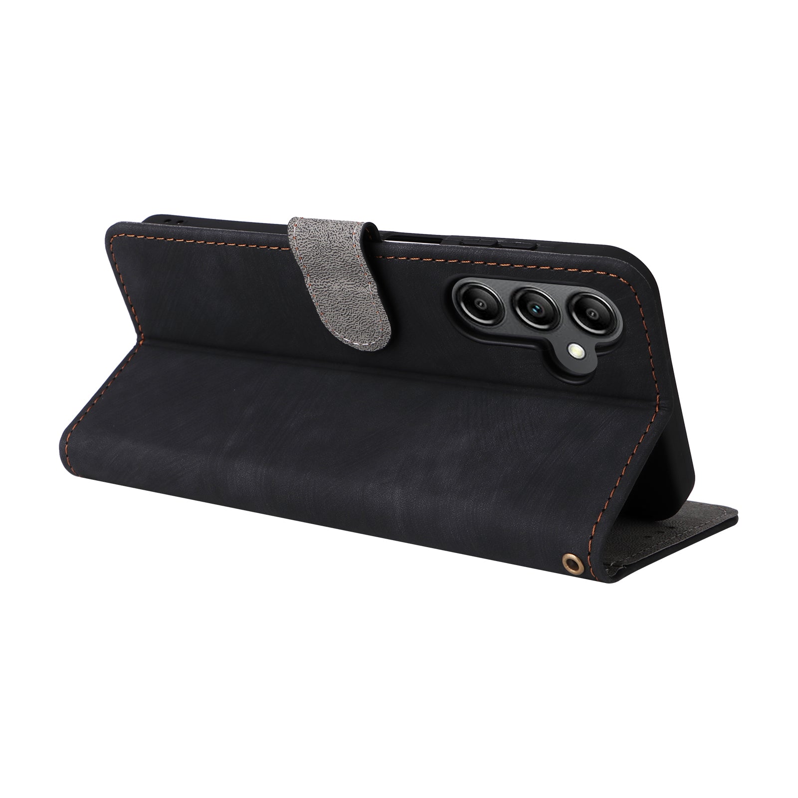 For Samsung Galaxy A15 5G / 4G Case RFID Blocking Phone Stand Cover Card Pouch with Hand Strap - Black