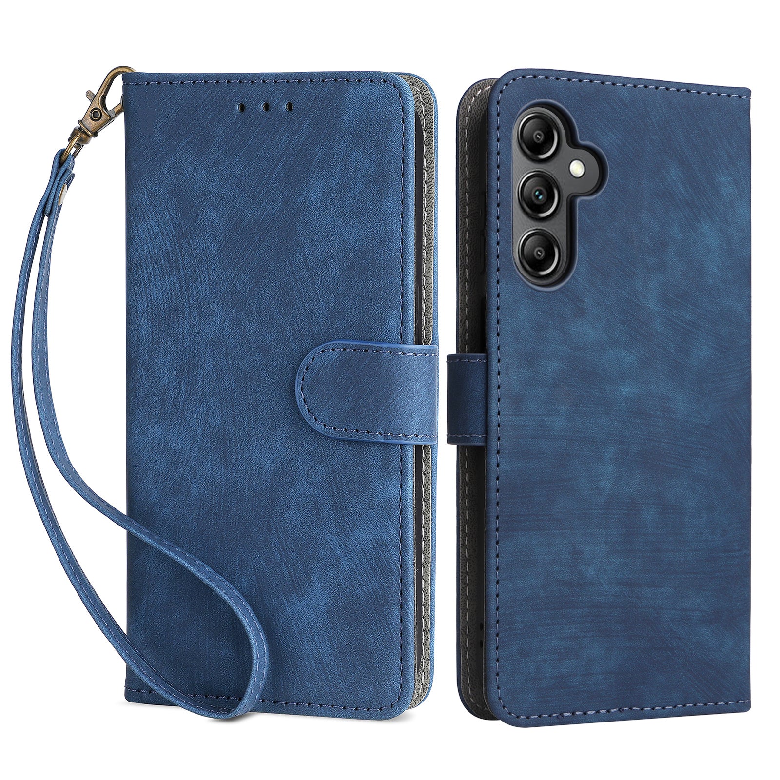 For Samsung Galaxy A15 5G / 4G Case RFID Blocking Phone Stand Cover Card Pouch with Hand Strap - Black