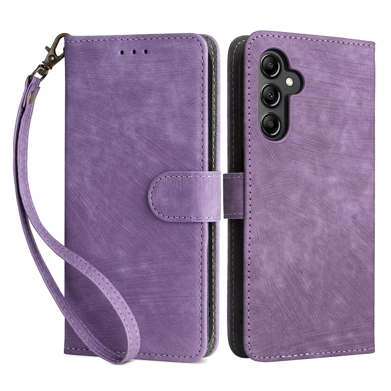 For Samsung Galaxy A15 5G / 4G Case RFID Blocking Phone Stand Cover Card Pouch with Hand Strap - Black