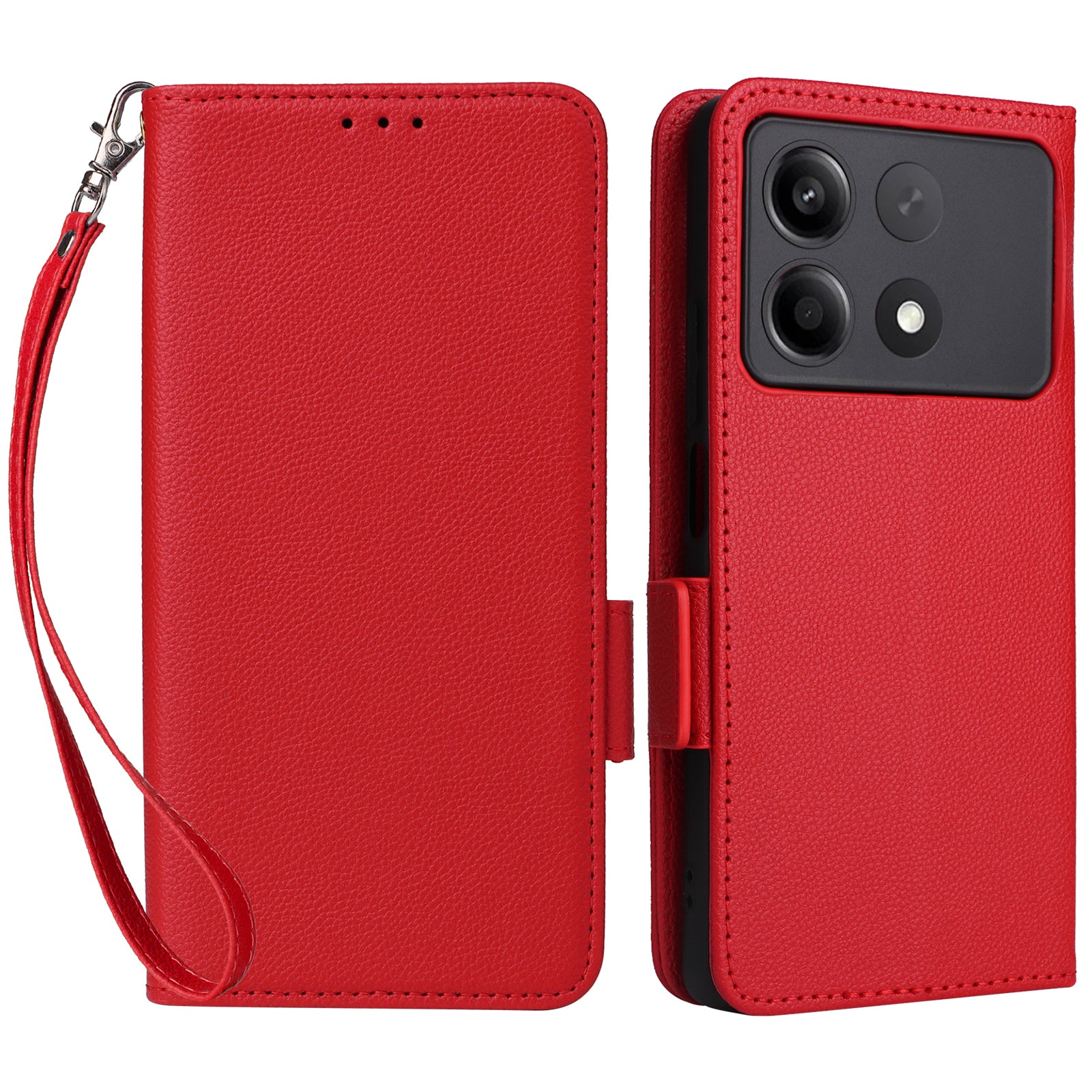 For Xiaomi Redmi Note 13R Pro 5G / Poco X6 Neo 5G Phone Case PU Leather Card Slots Magnetic Closure Cover Full Protection - Red