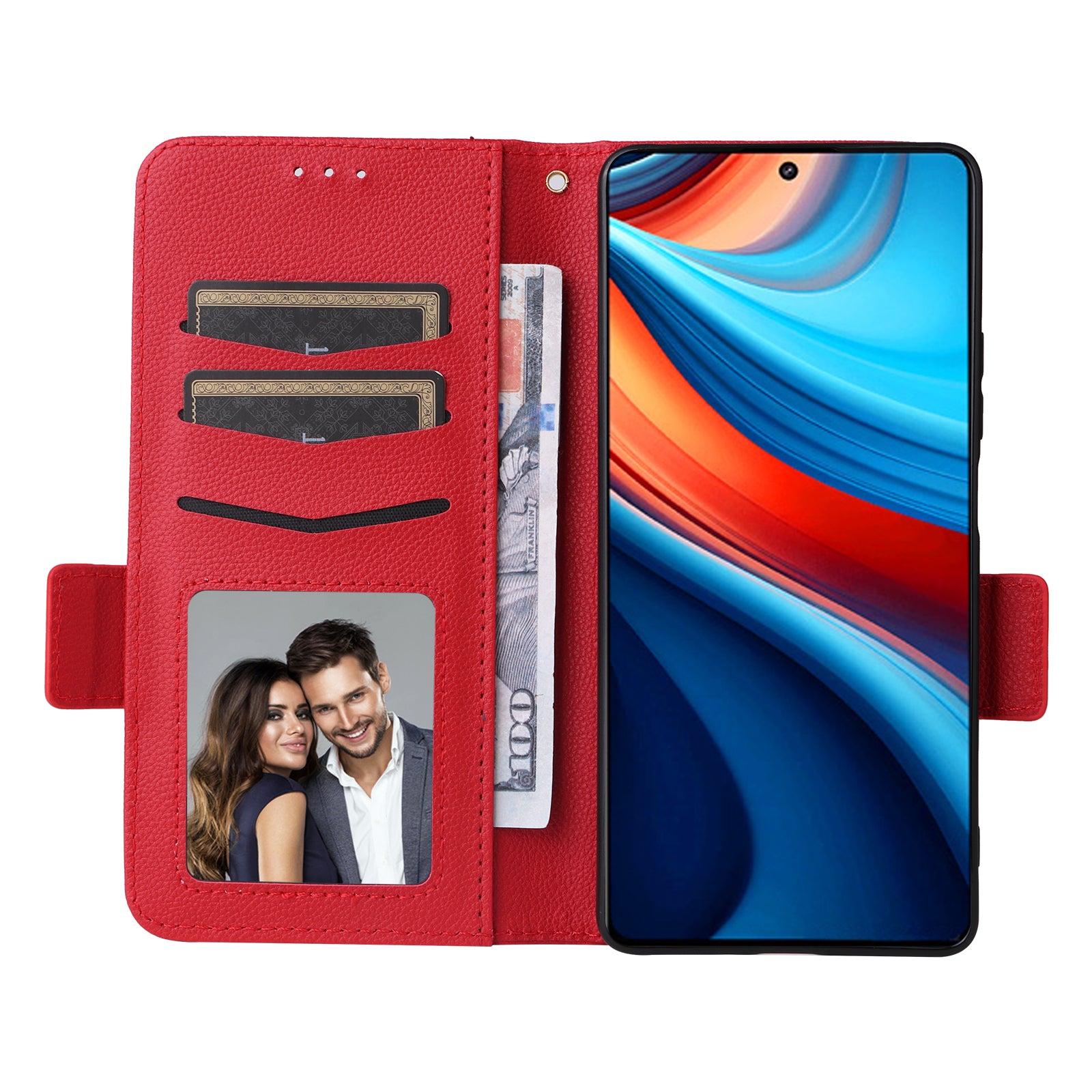 For Xiaomi Redmi Note 13R Pro 5G / Poco X6 Neo 5G Phone Case PU Leather Card Slots Magnetic Closure Cover Full Protection - Red