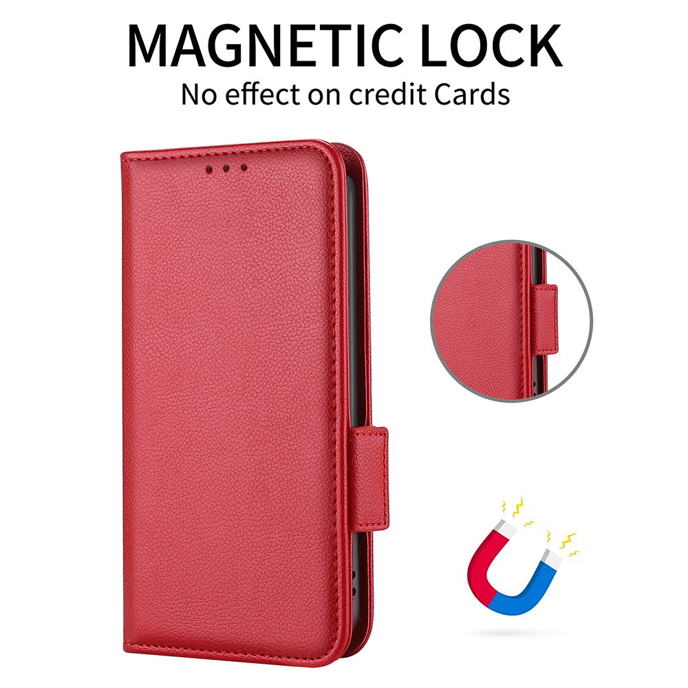 For Xiaomi Redmi Note 13R Pro 5G / Poco X6 Neo 5G Phone Case PU Leather Card Slots Magnetic Closure Cover Full Protection - Red