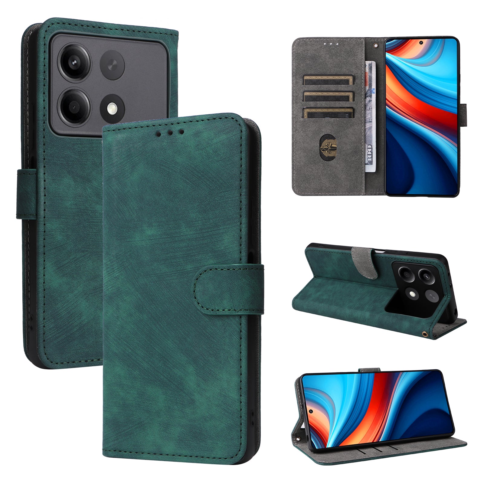 For Xiaomi Redmi Note 13R Pro 5G / Poco X6 Neo 5G Case RFID Blocking Wallet PU Leather+TPU Phone Cover - Green