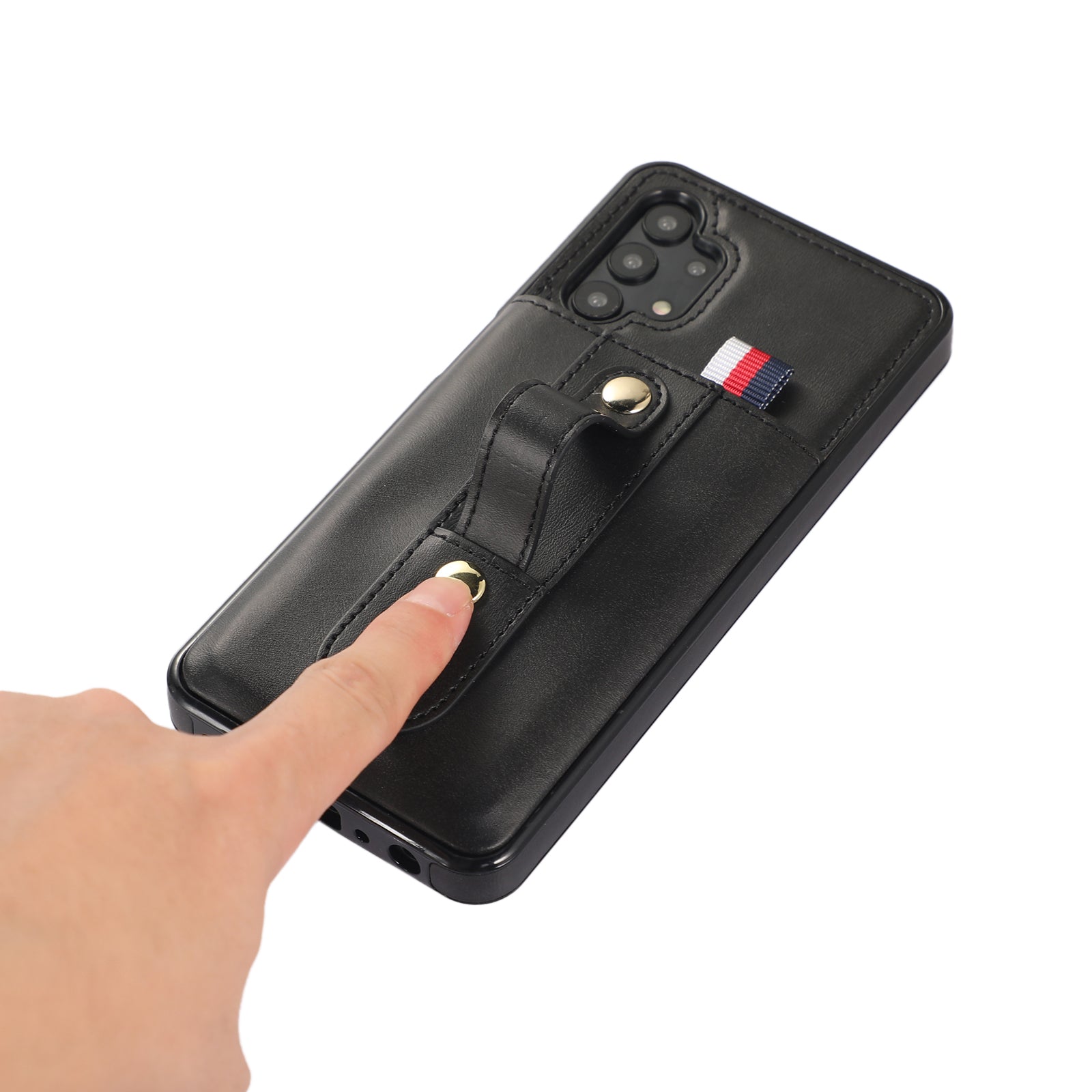 For Samsung Galaxy A33 5G Retro Phone Case Card Holder Kickstand Cover - Black