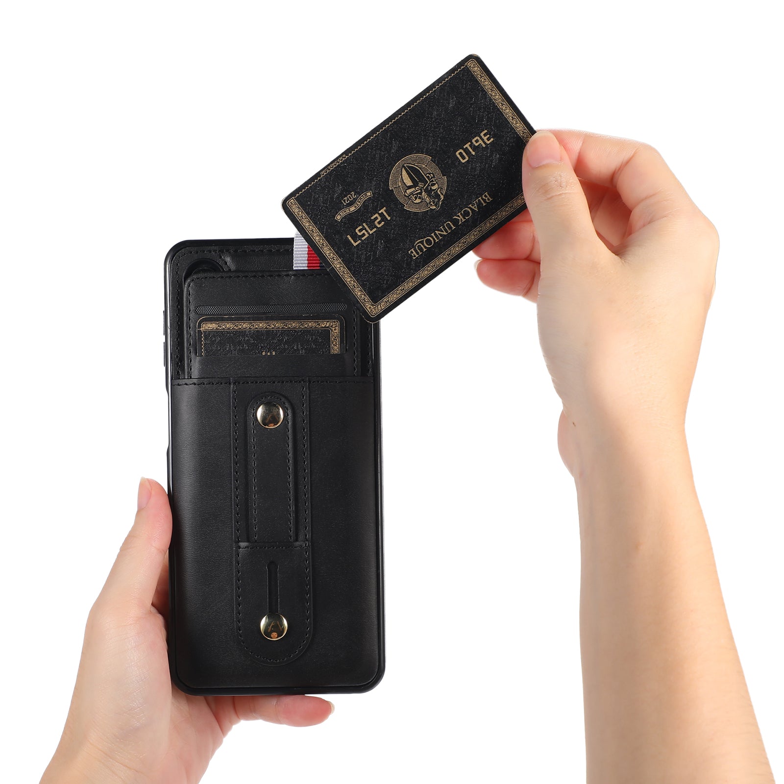 For Samsung Galaxy A33 5G Retro Phone Case Card Holder Kickstand Cover - Black
