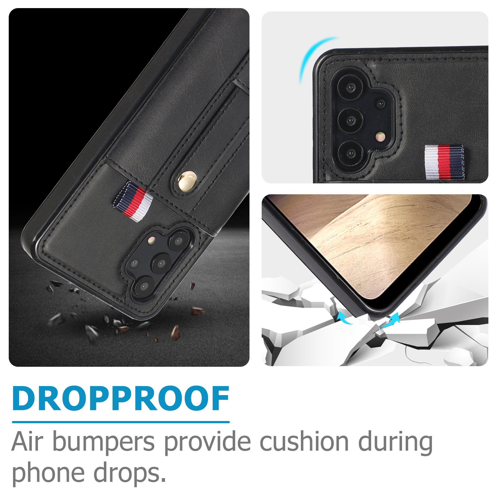 For Samsung Galaxy A33 5G Retro Phone Case Card Holder Kickstand Cover - Black