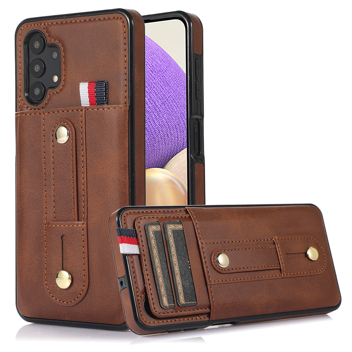 For Samsung Galaxy A33 5G Retro Phone Case Card Holder Kickstand Cover - Black