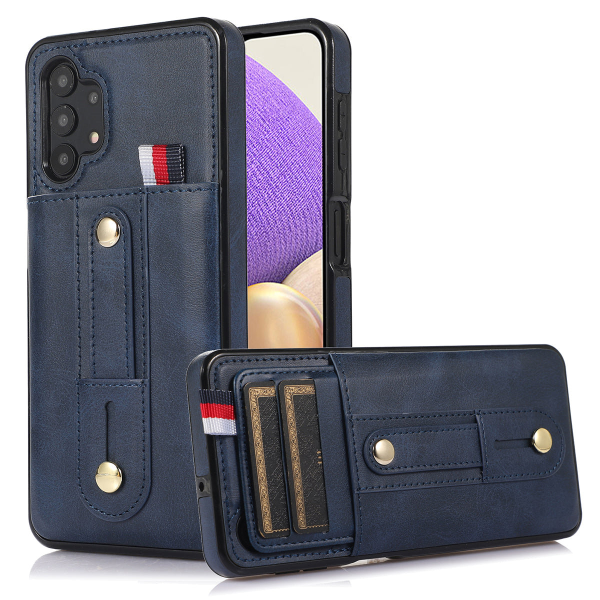 For Samsung Galaxy A33 5G Retro Phone Case Card Holder Kickstand Cover - Black