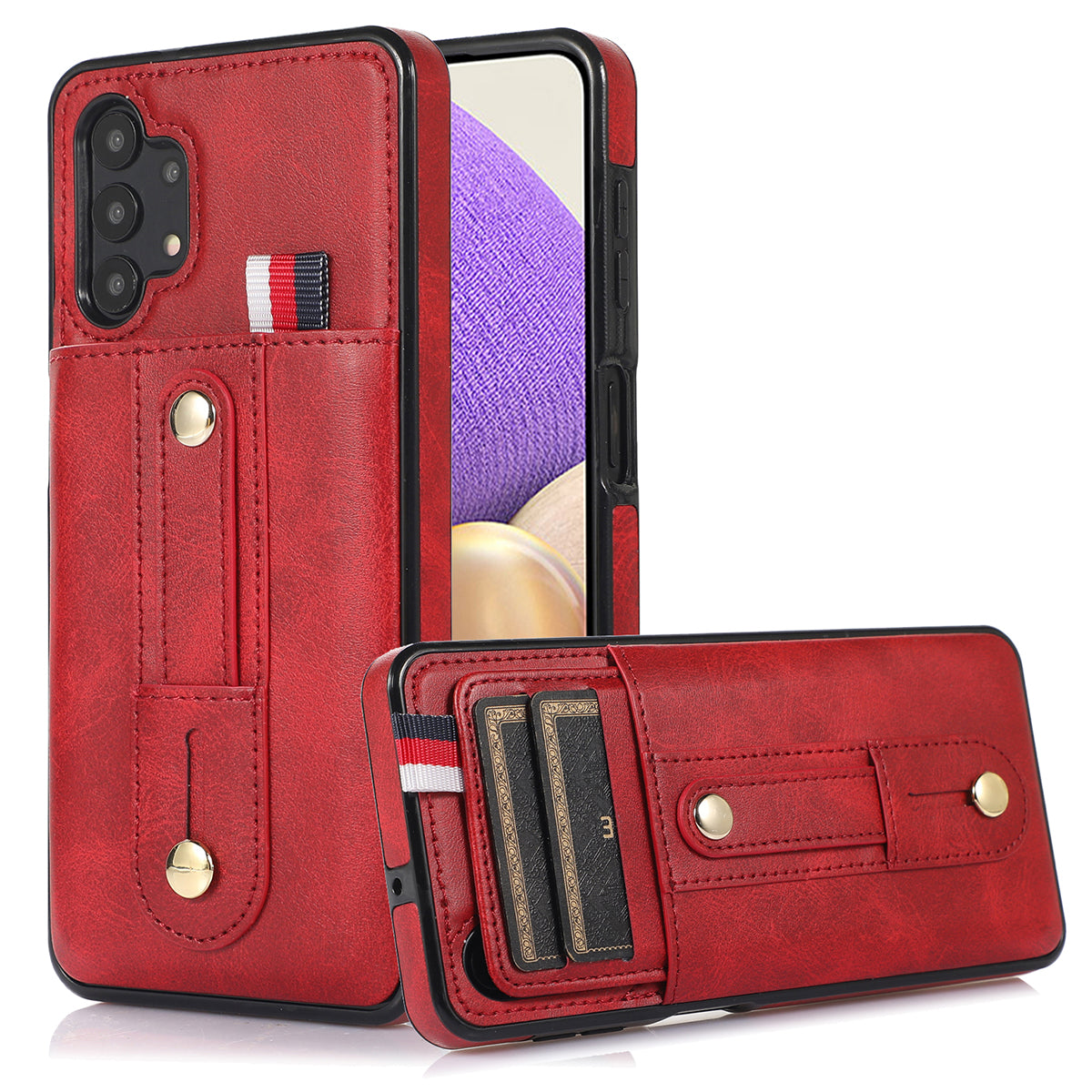 For Samsung Galaxy A33 5G Retro Phone Case Card Holder Kickstand Cover - Black