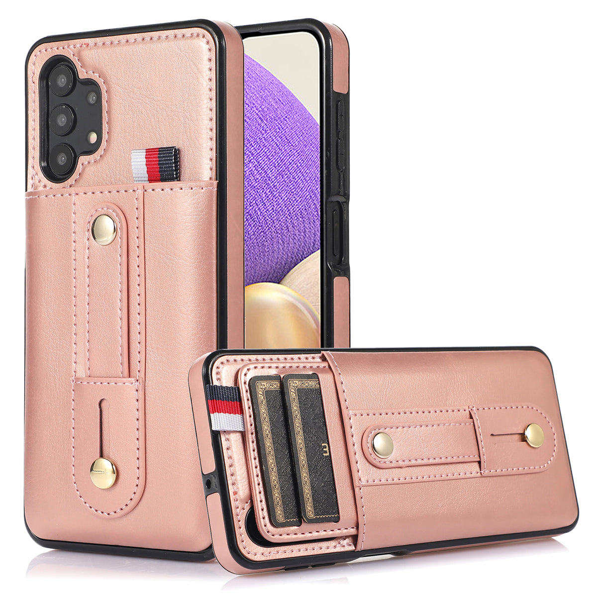 For Samsung Galaxy A33 5G Retro Phone Case Card Holder Kickstand Cover - Black