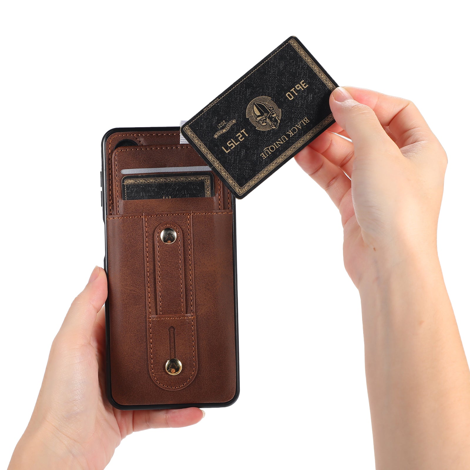 For Samsung Galaxy A73 5G Case Hidden Card Holder Retro PU Leather Coated TPU Phone Cover - Brown