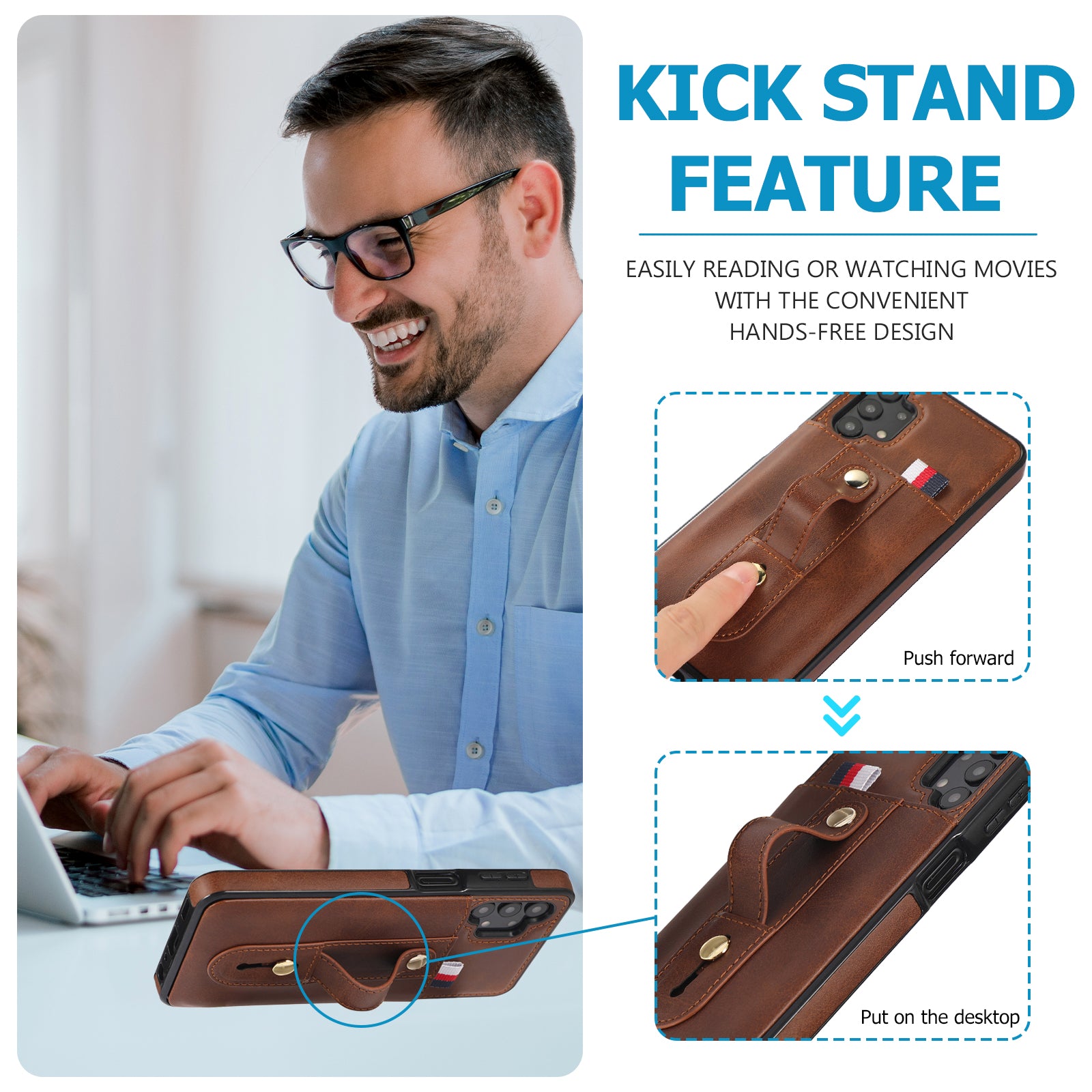 For Samsung Galaxy A73 5G Case Hidden Card Holder Retro PU Leather Coated TPU Phone Cover - Brown