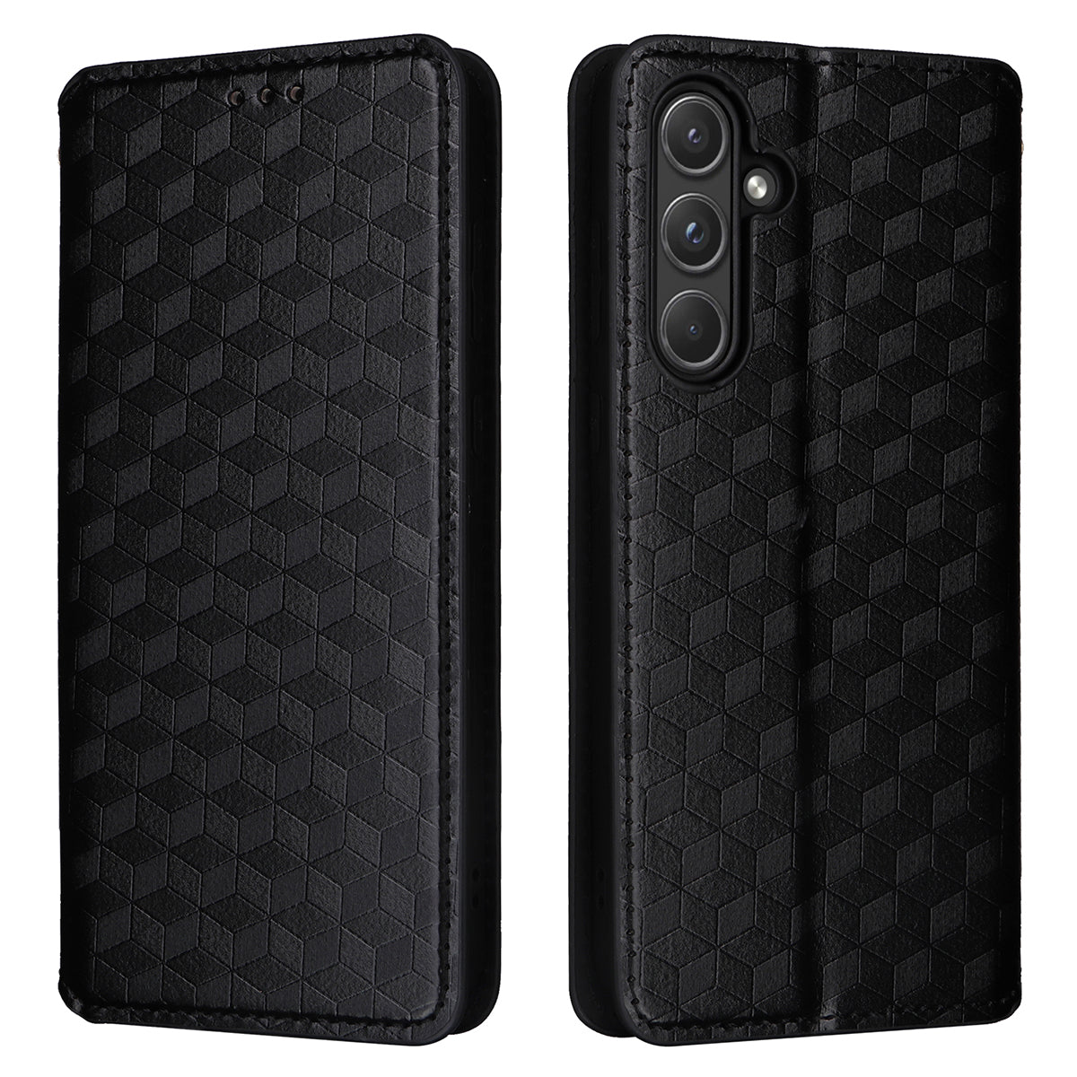 For Samsung Galaxy A55 5G Anti-Scratch Phone Case Stand Magnetic Cell Phone Cover - Black