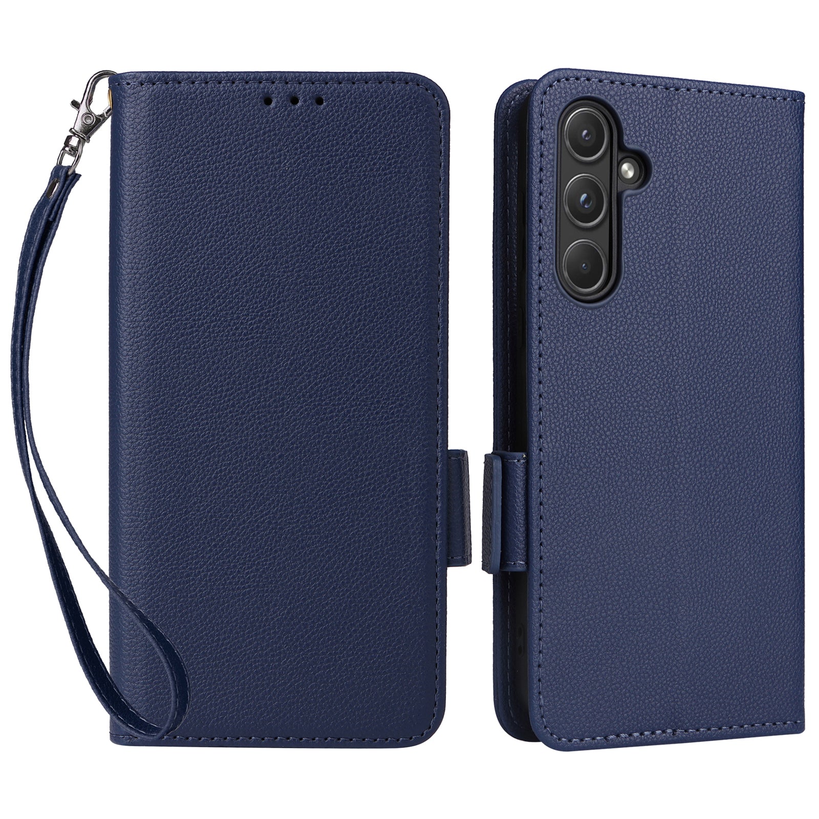 For Samsung Galaxy A55 5G Flip Wallet Leather Case Litchi Texture Phone Cover - Dark Blue