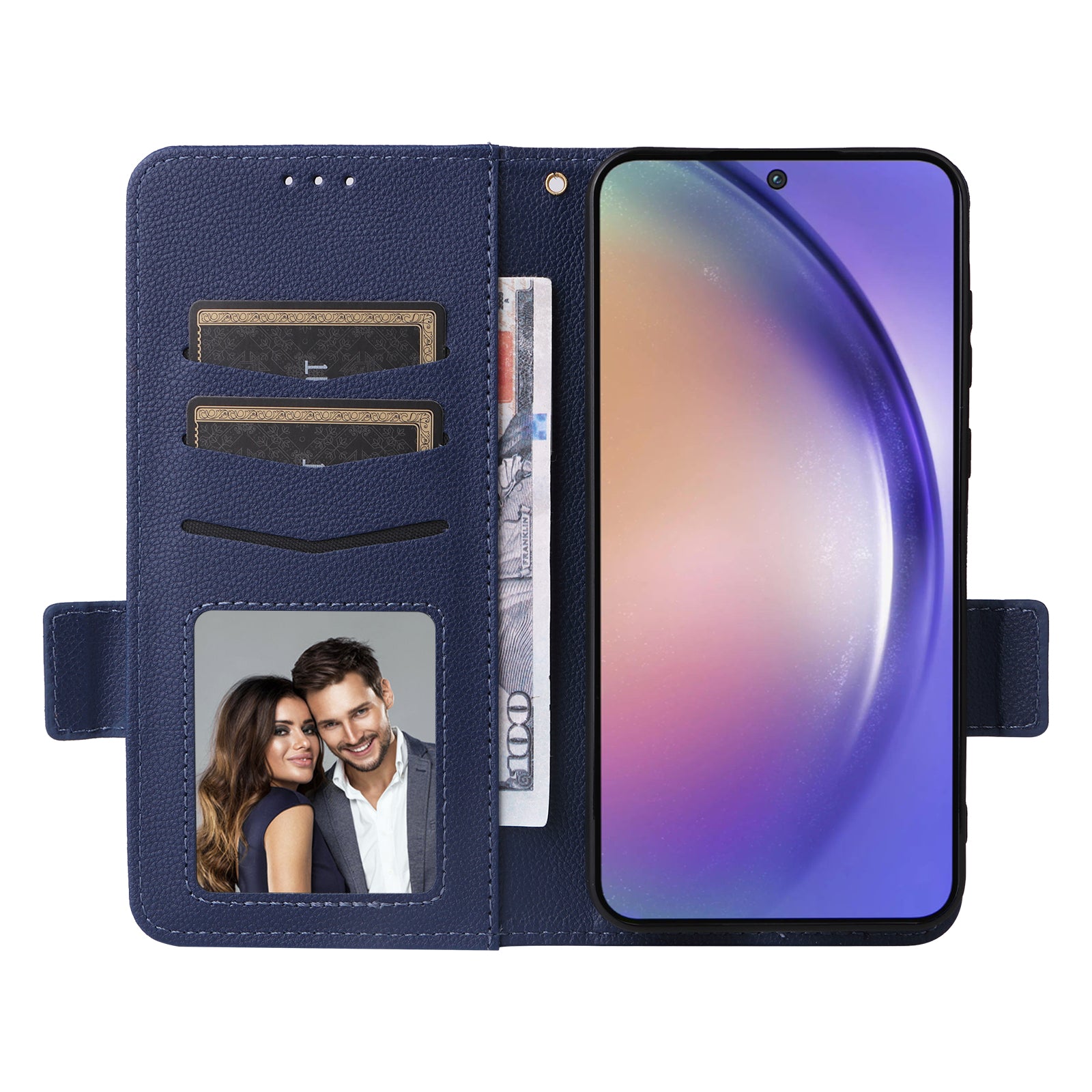 For Samsung Galaxy A55 5G Flip Wallet Leather Case Litchi Texture Phone Cover - Dark Blue