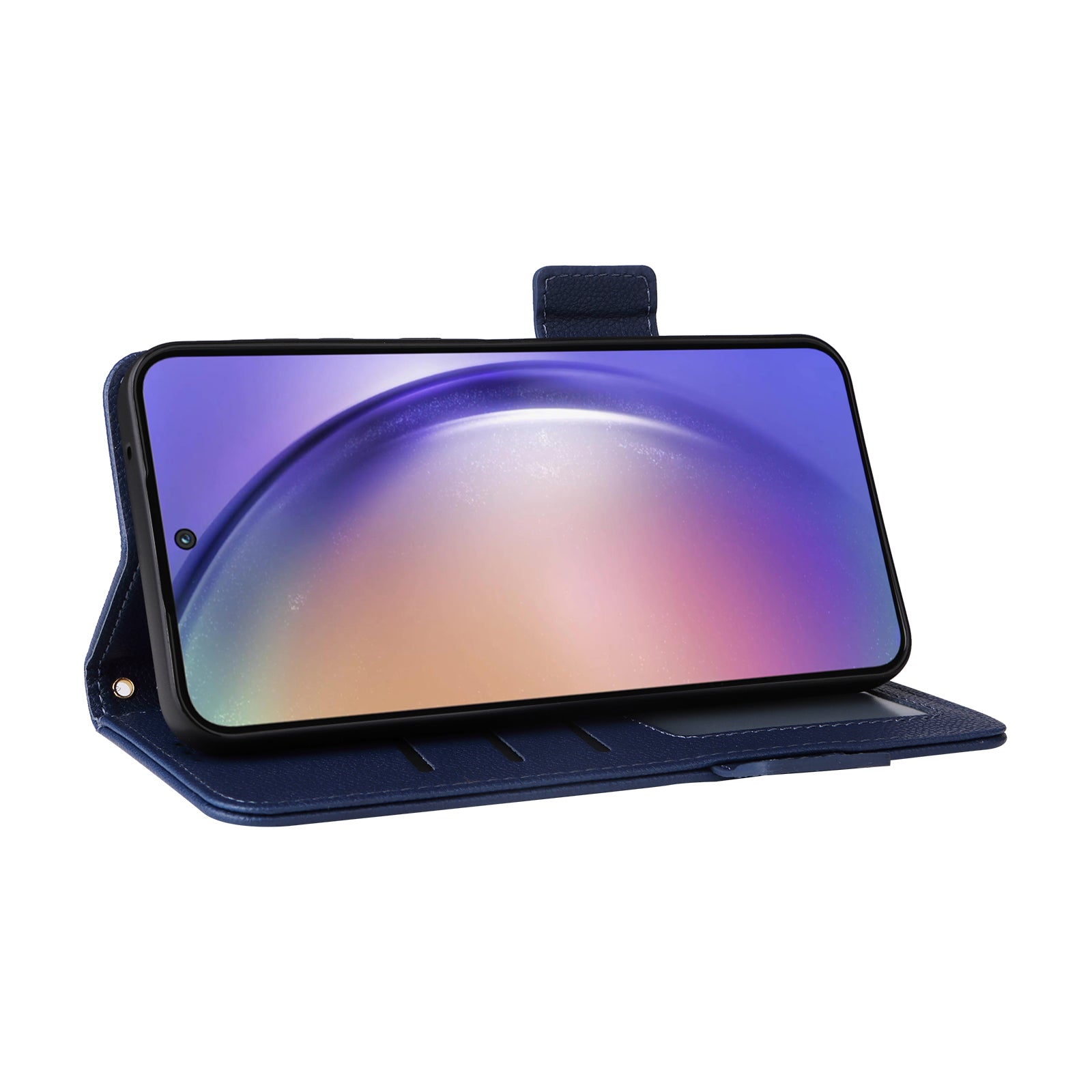 For Samsung Galaxy A55 5G Flip Wallet Leather Case Litchi Texture Phone Cover - Dark Blue