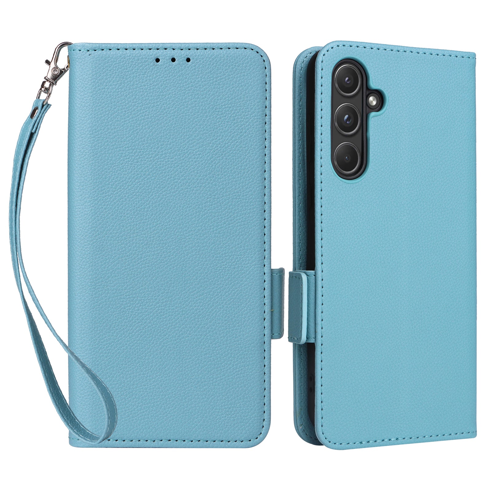 For Samsung Galaxy A55 5G Flip Wallet Leather Case Litchi Texture Phone Cover - Dark Blue