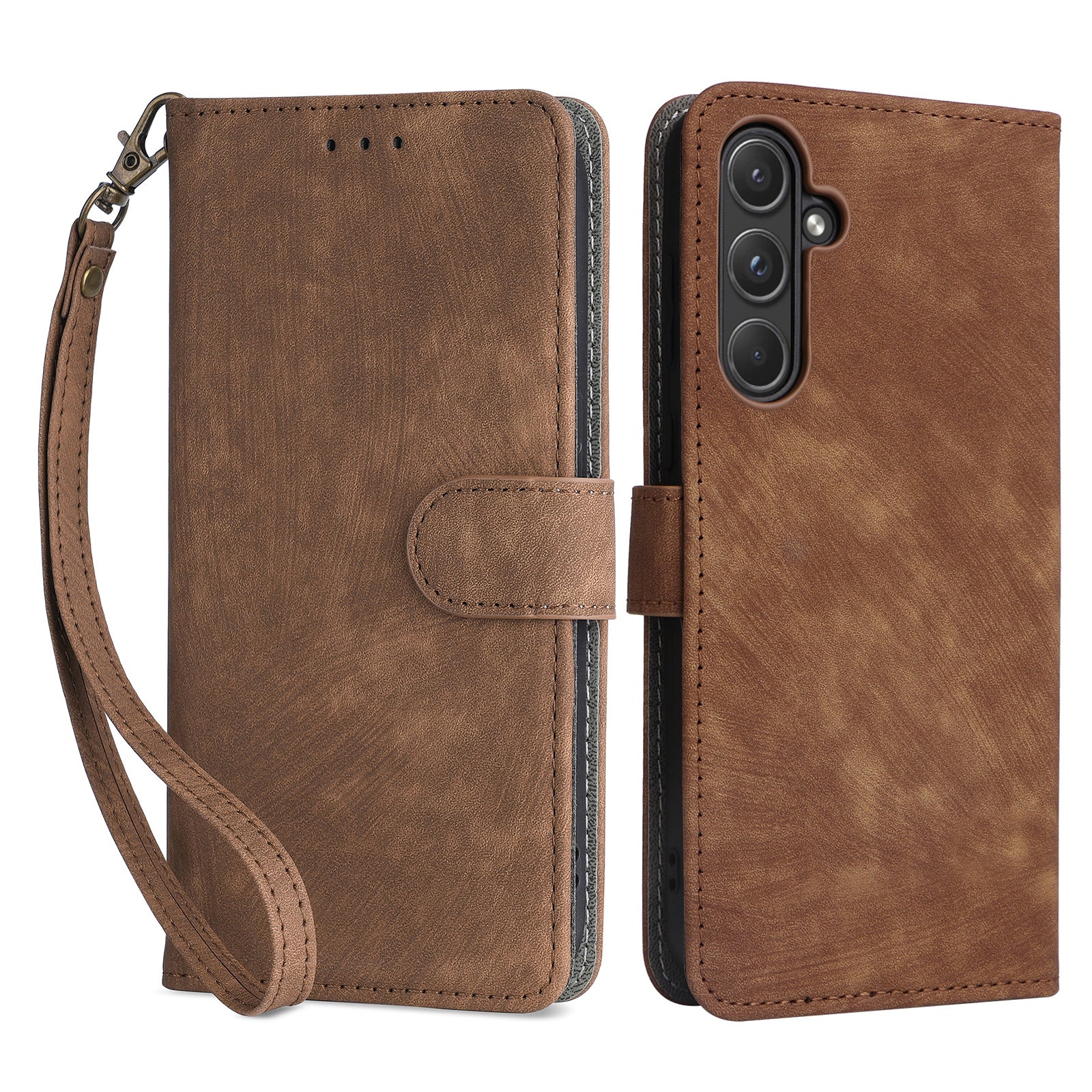 For Samsung Galaxy A55 5G Stand Case Shockproof Shell RFID Blocking Phone Cover Wallet - Brown