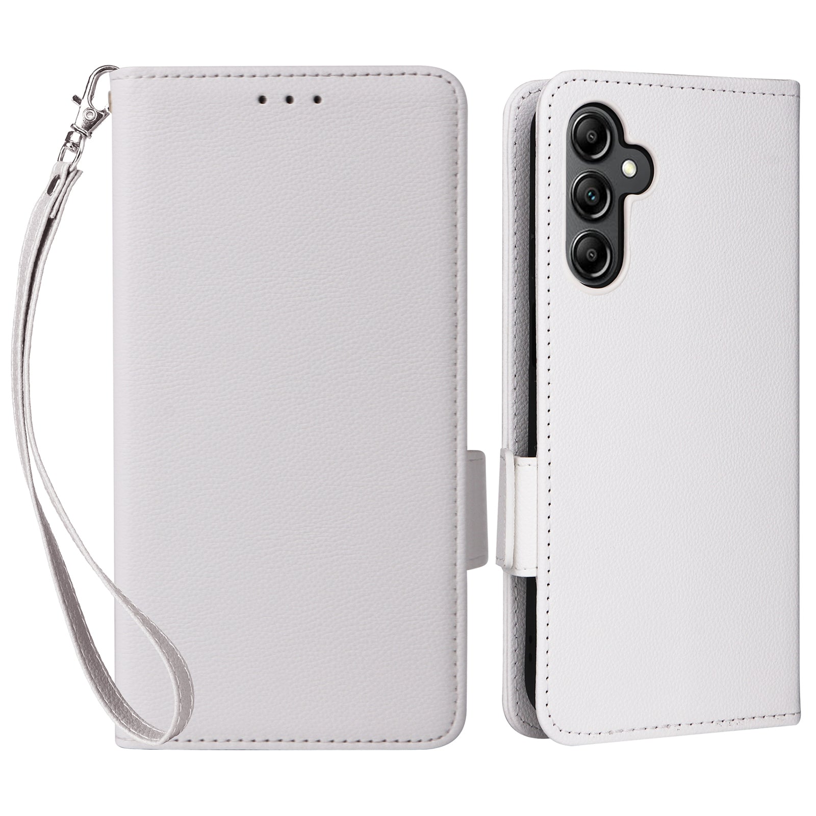 For Samsung Galaxy A15 4G / 5G Wallet Case PU Leather Litchi Texture Phone Stand Cover - White