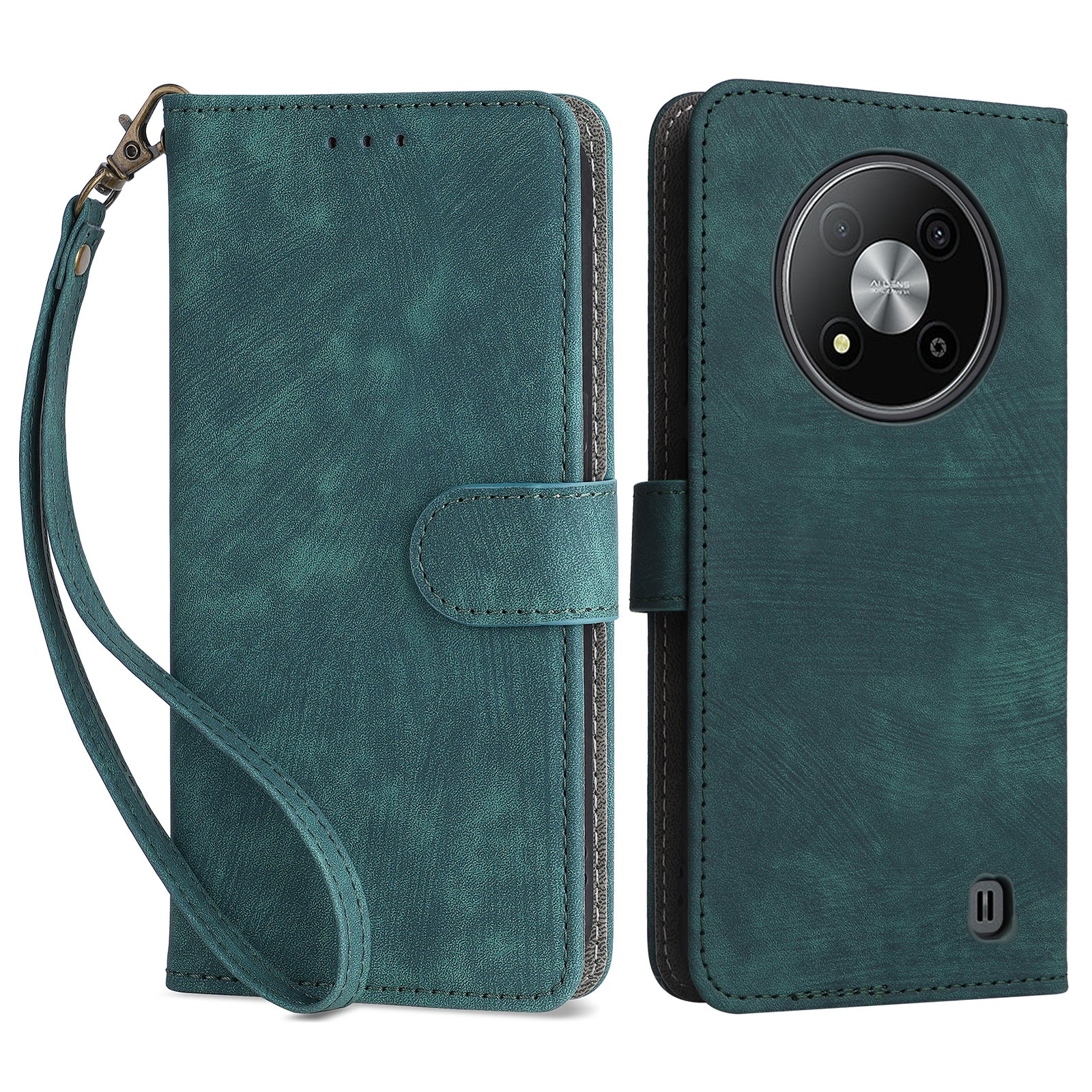 For ZTE Blade A73 5G Case RFID Blocking Card Slots Phone Cover with Hand Strap - Green