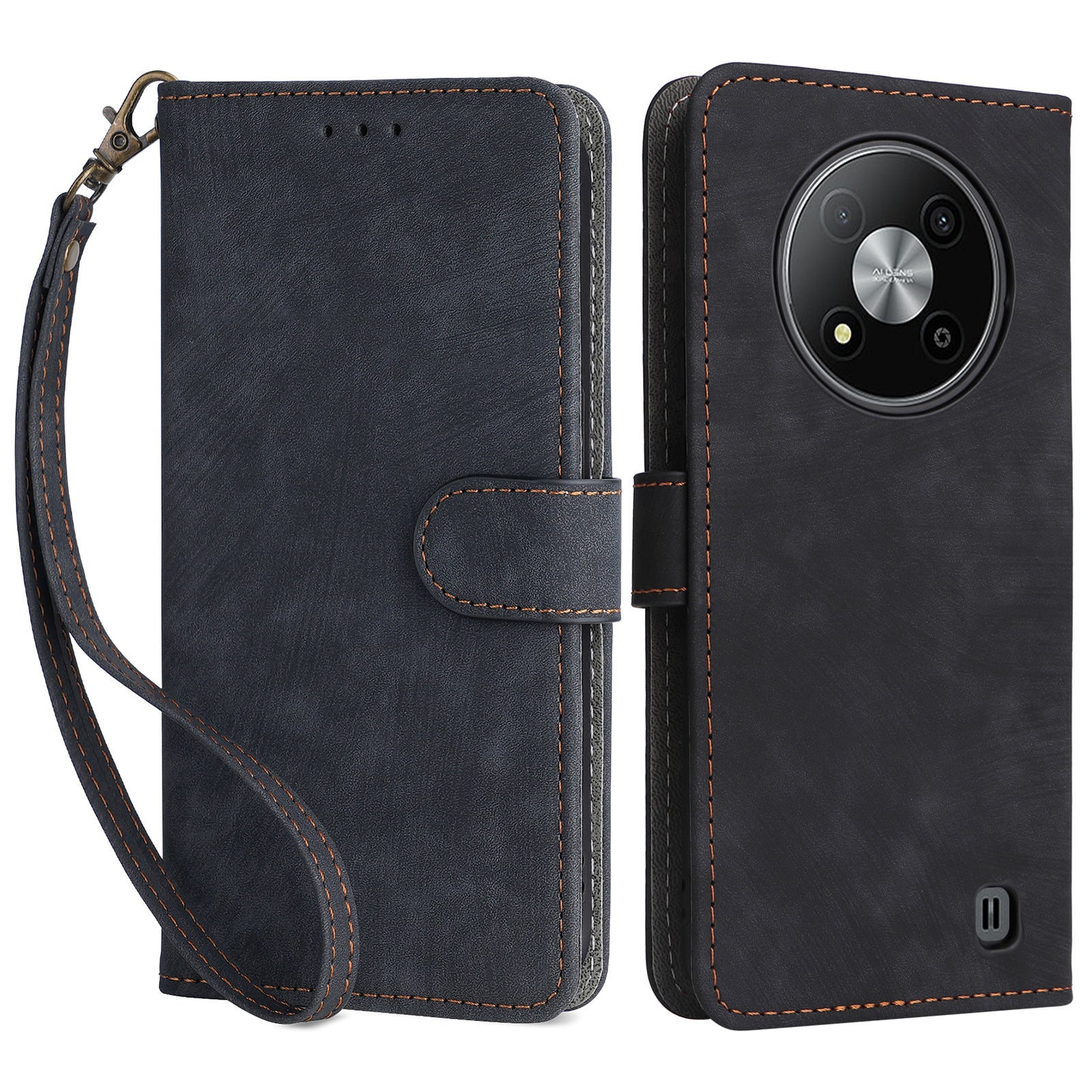 For ZTE Blade A73 5G Case RFID Blocking Card Slots Phone Cover with Hand Strap - Green