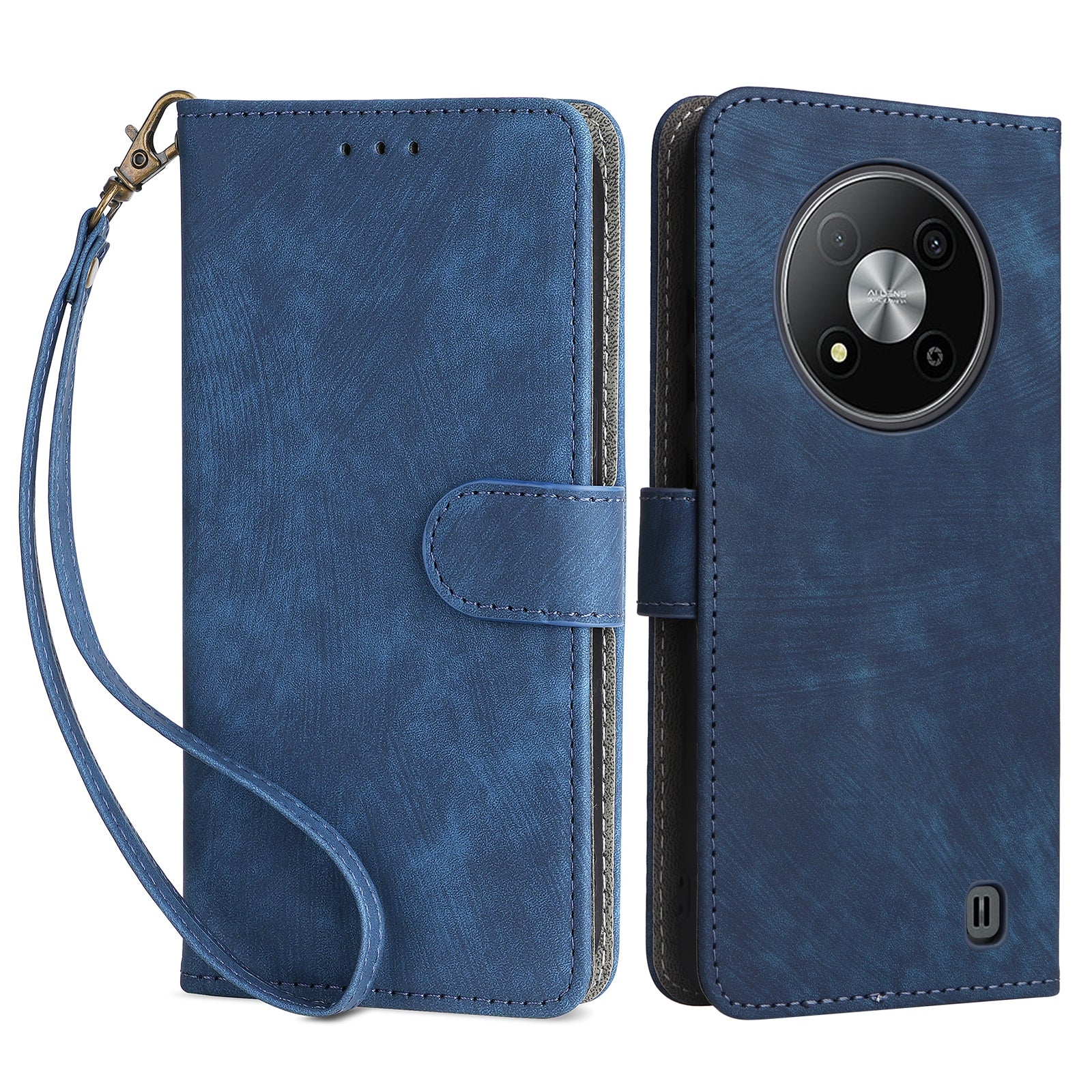 For ZTE Blade A73 5G Case RFID Blocking Card Slots Phone Cover with Hand Strap - Green