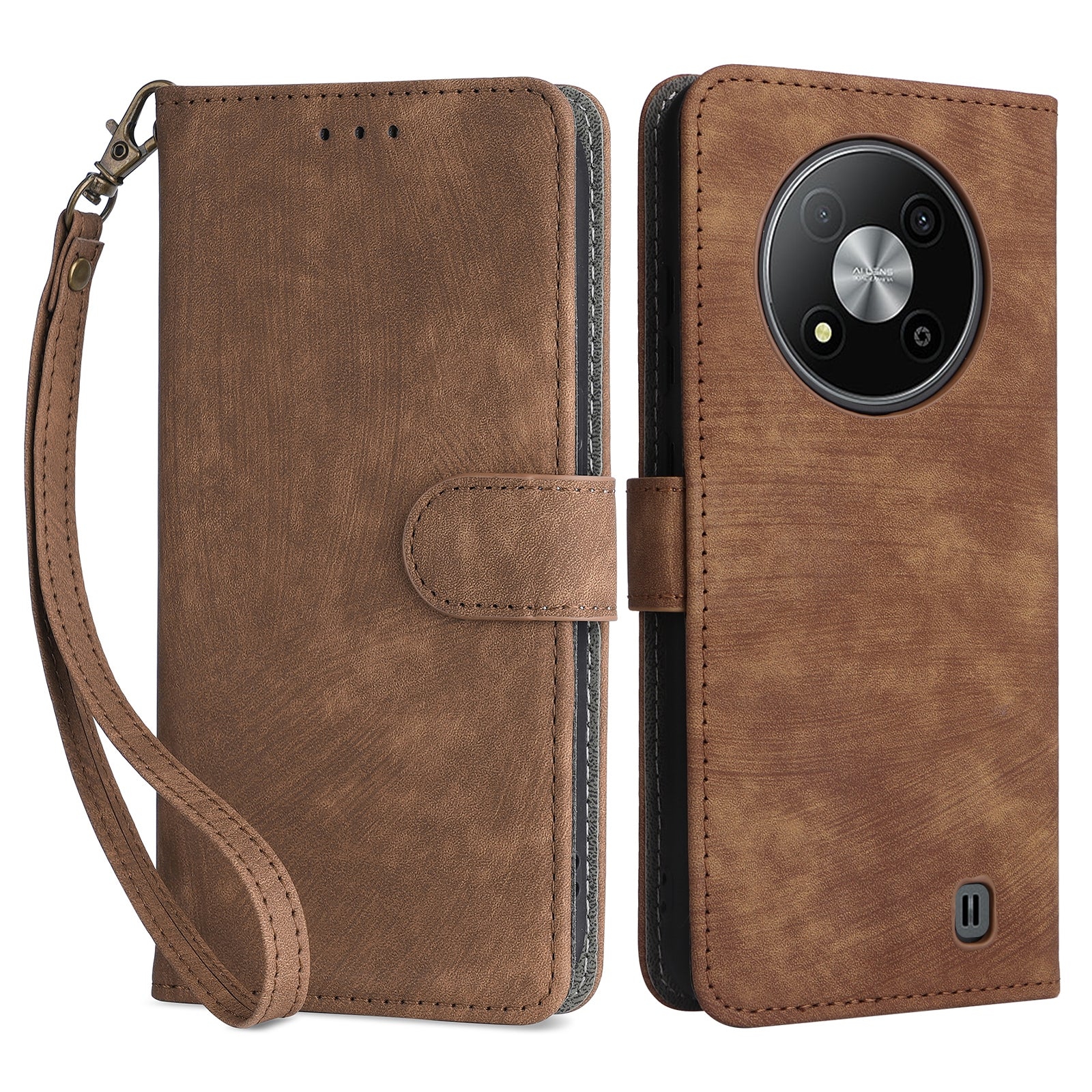 For ZTE Blade A73 5G Case RFID Blocking Card Slots Phone Cover with Hand Strap - Green