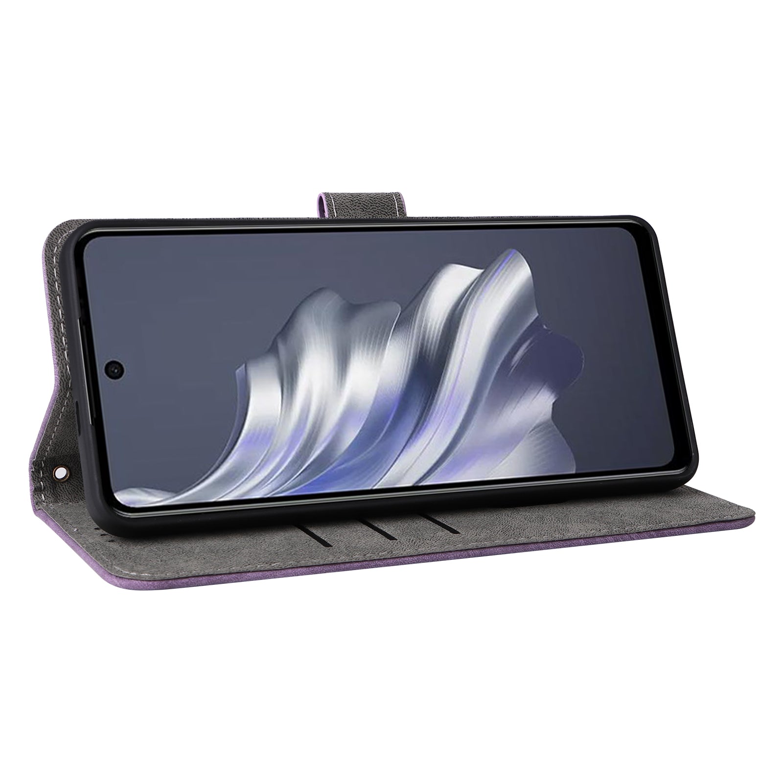 For Transsion Tecno Spark 20 Pro KJ6 Case RFID Blocking PU Leather+TPU Cell Phone Cover with Strap - Purple