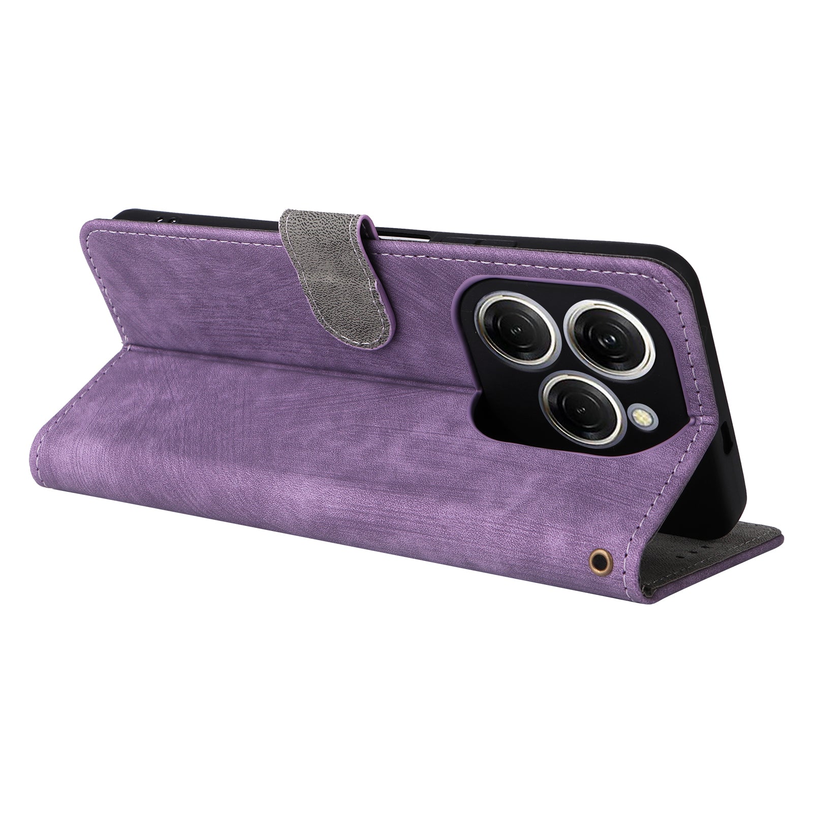 For Transsion Tecno Spark 20 Pro KJ6 Case RFID Blocking PU Leather+TPU Cell Phone Cover with Strap - Purple