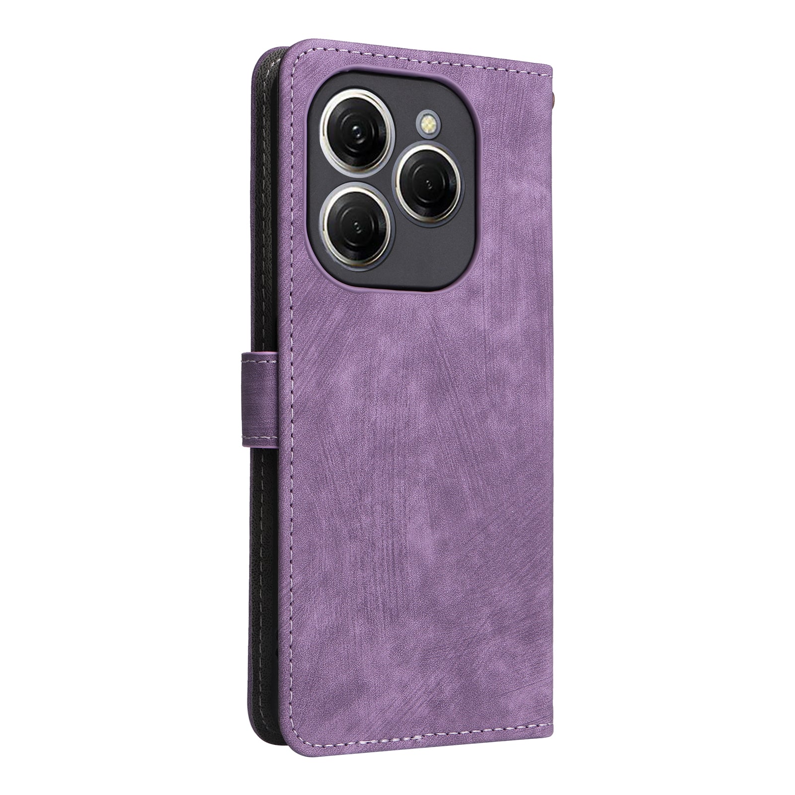 For Transsion Tecno Spark 20 Pro KJ6 Case RFID Blocking PU Leather+TPU Cell Phone Cover with Strap - Purple