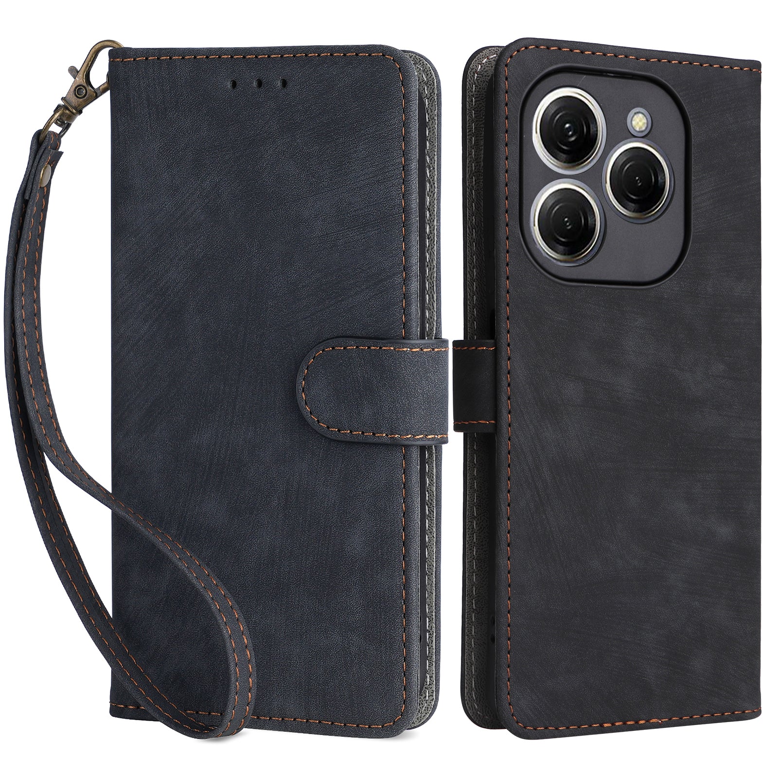 For Transsion Tecno Spark 20 Pro KJ6 Case RFID Blocking PU Leather+TPU Cell Phone Cover with Strap - Purple