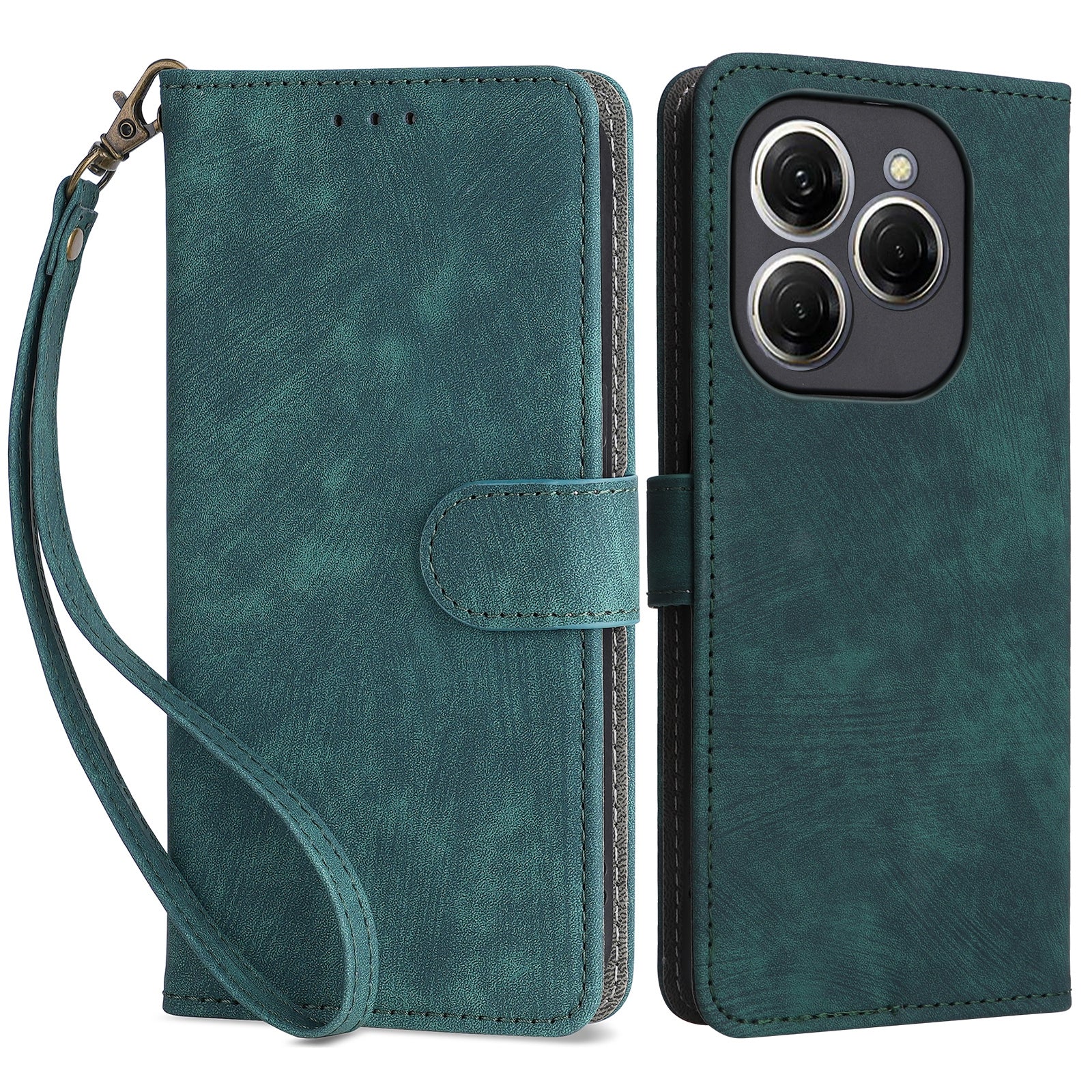 For Transsion Tecno Spark 20 Pro KJ6 Case RFID Blocking PU Leather+TPU Cell Phone Cover with Strap - Purple